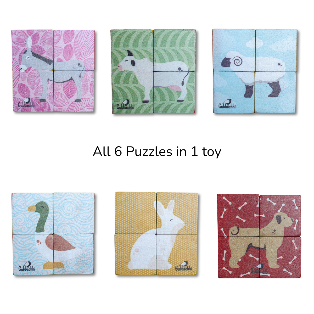 My First Block Puzzles - Farm | Wooden 6-in-1 Puzzle Set (4 Blocks)