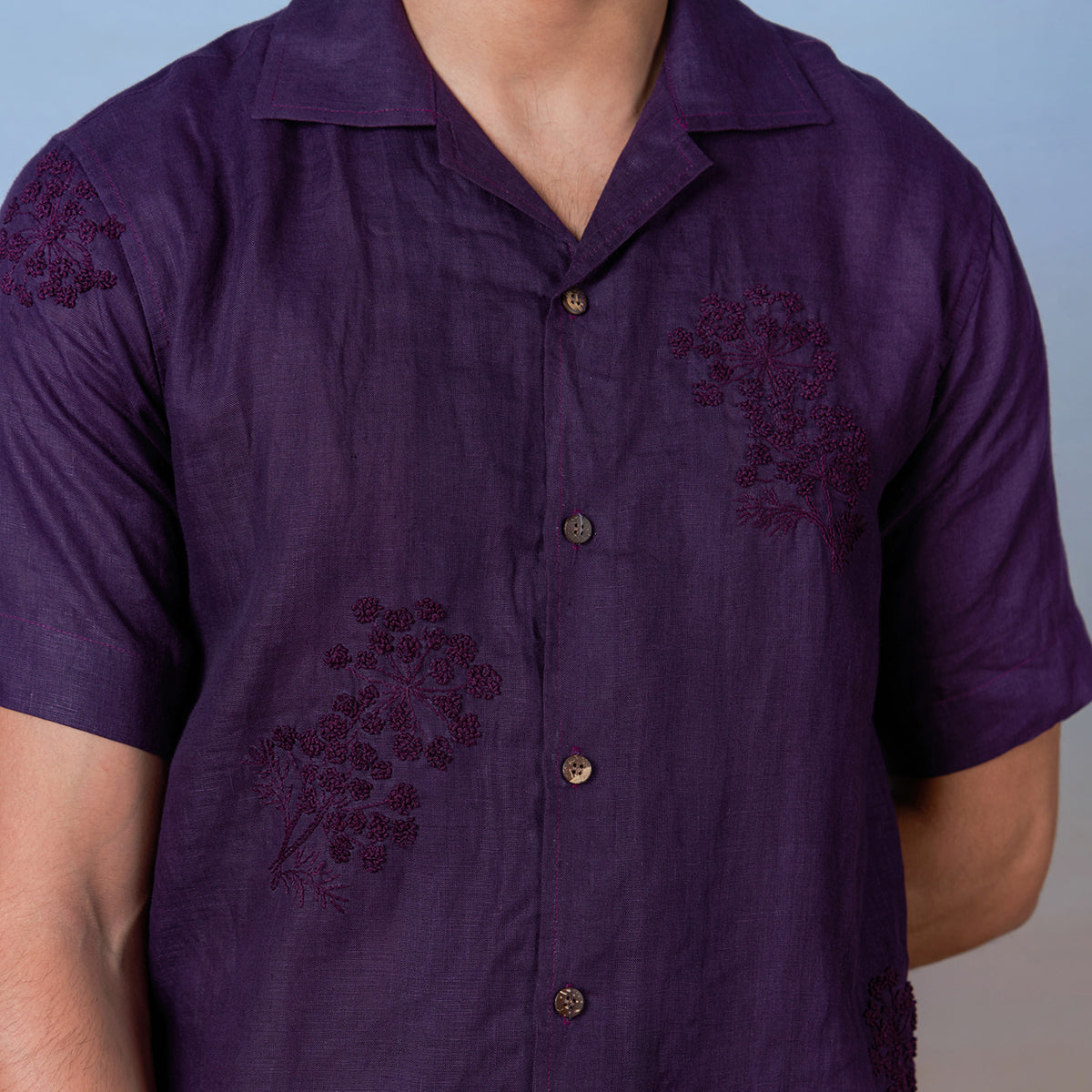 Purple Haze - Hand Embroidered Unisex Linen Shirt