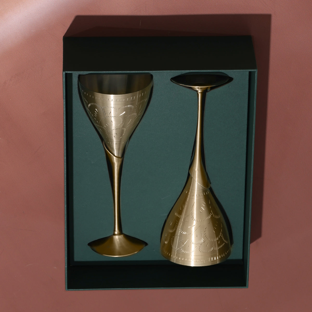 Brass Wine Goblet Glasses | Set of 2 | Ulchai Handwork