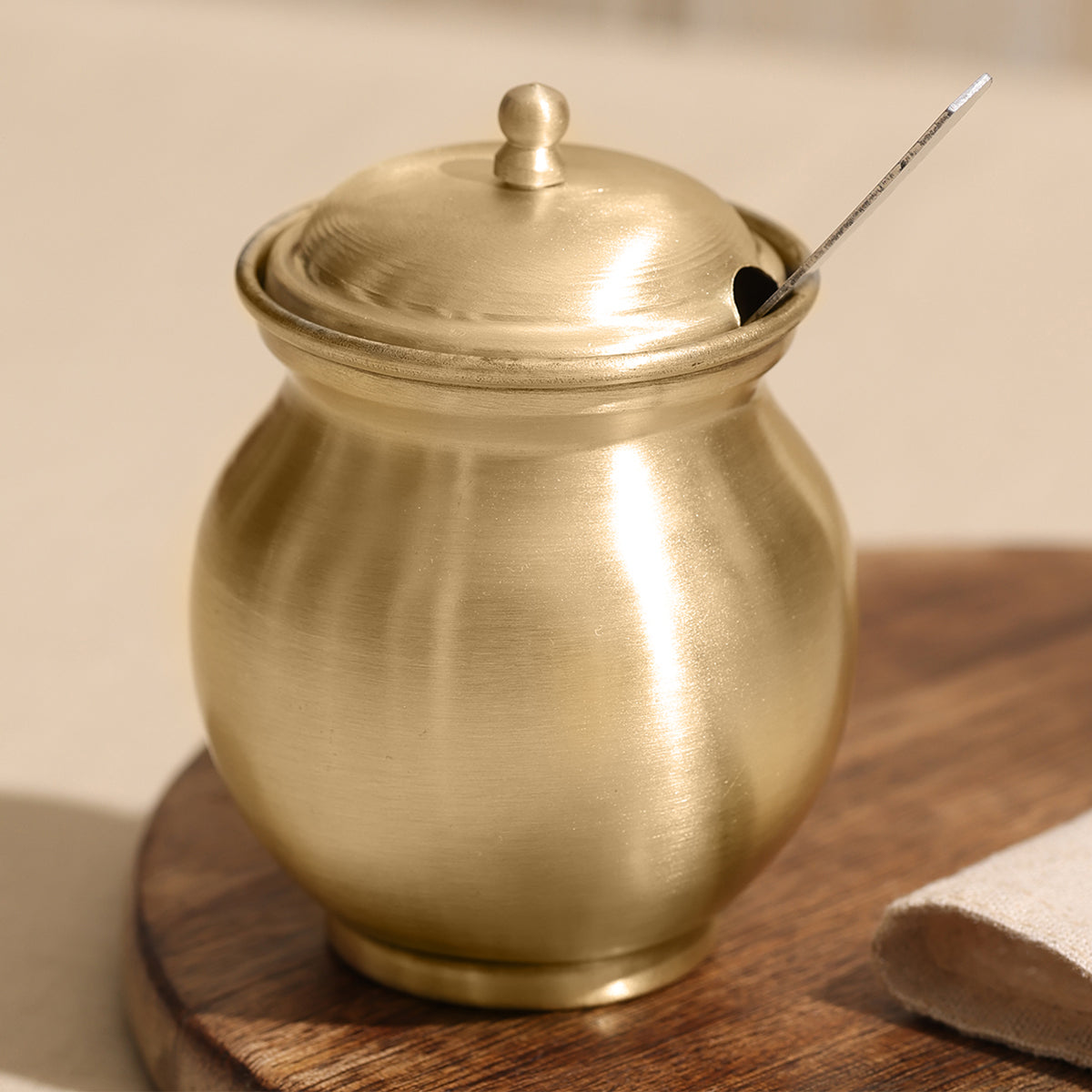 Pure Brass Ghee Pot with Spoon | Kalai Coated