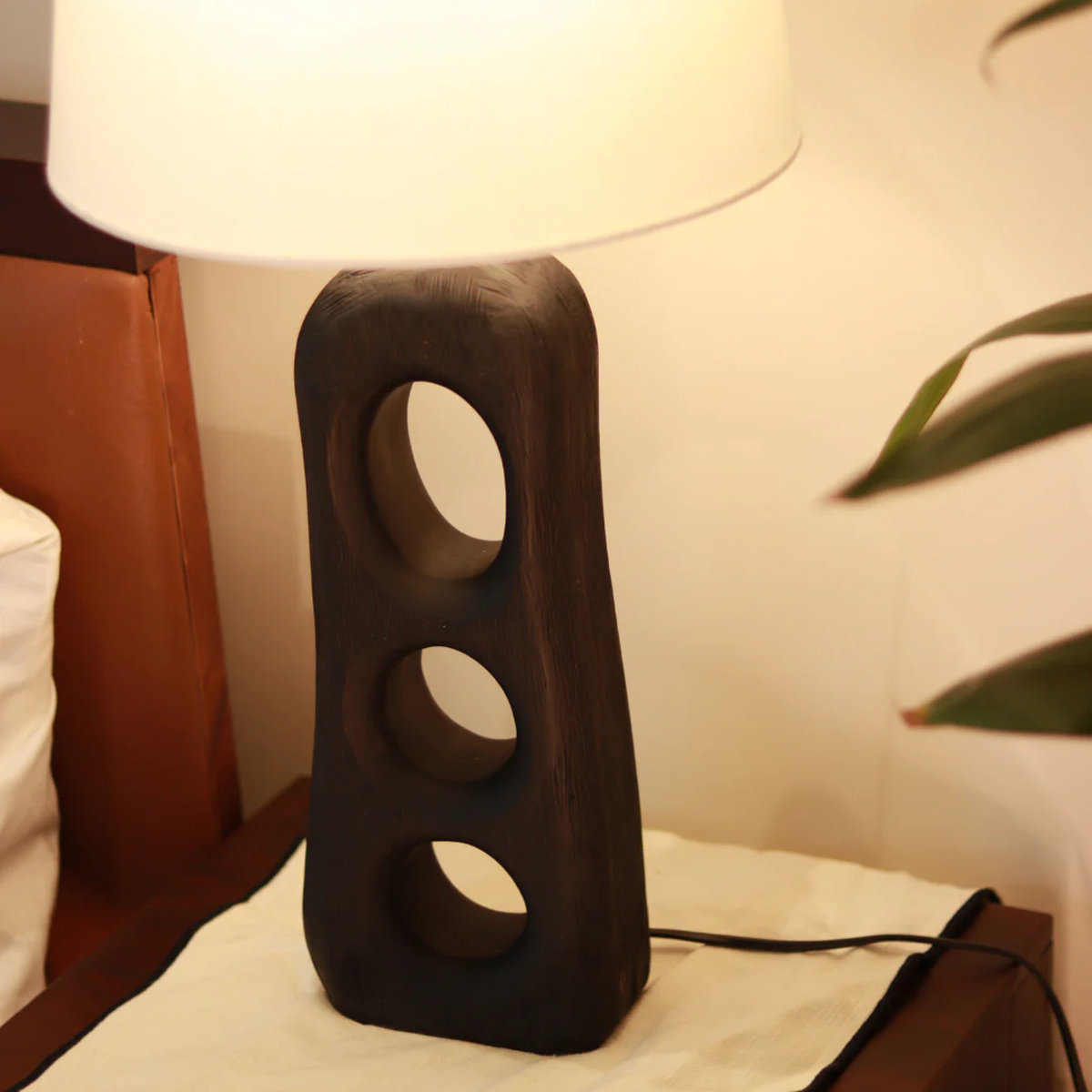 Aries Textured Wooden Lamp (Without Lampshade)
