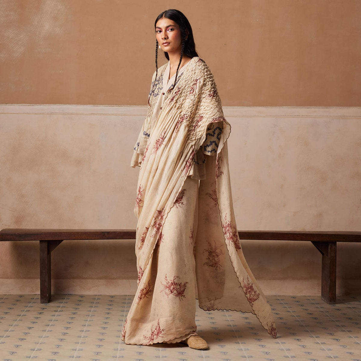 Smocked Saree Peony