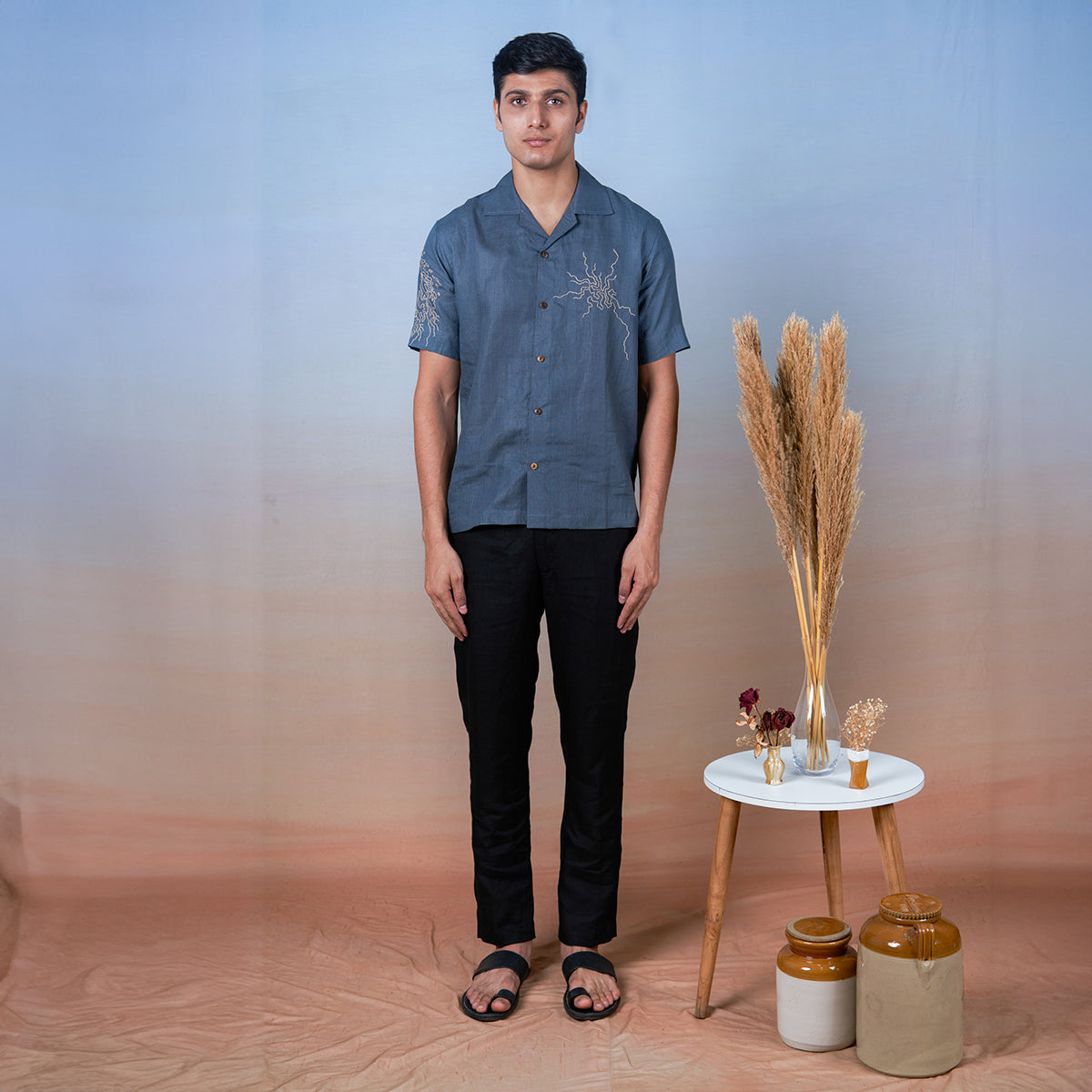 Stormy Skies - Hand Embroidered Unisex Linen Shirt