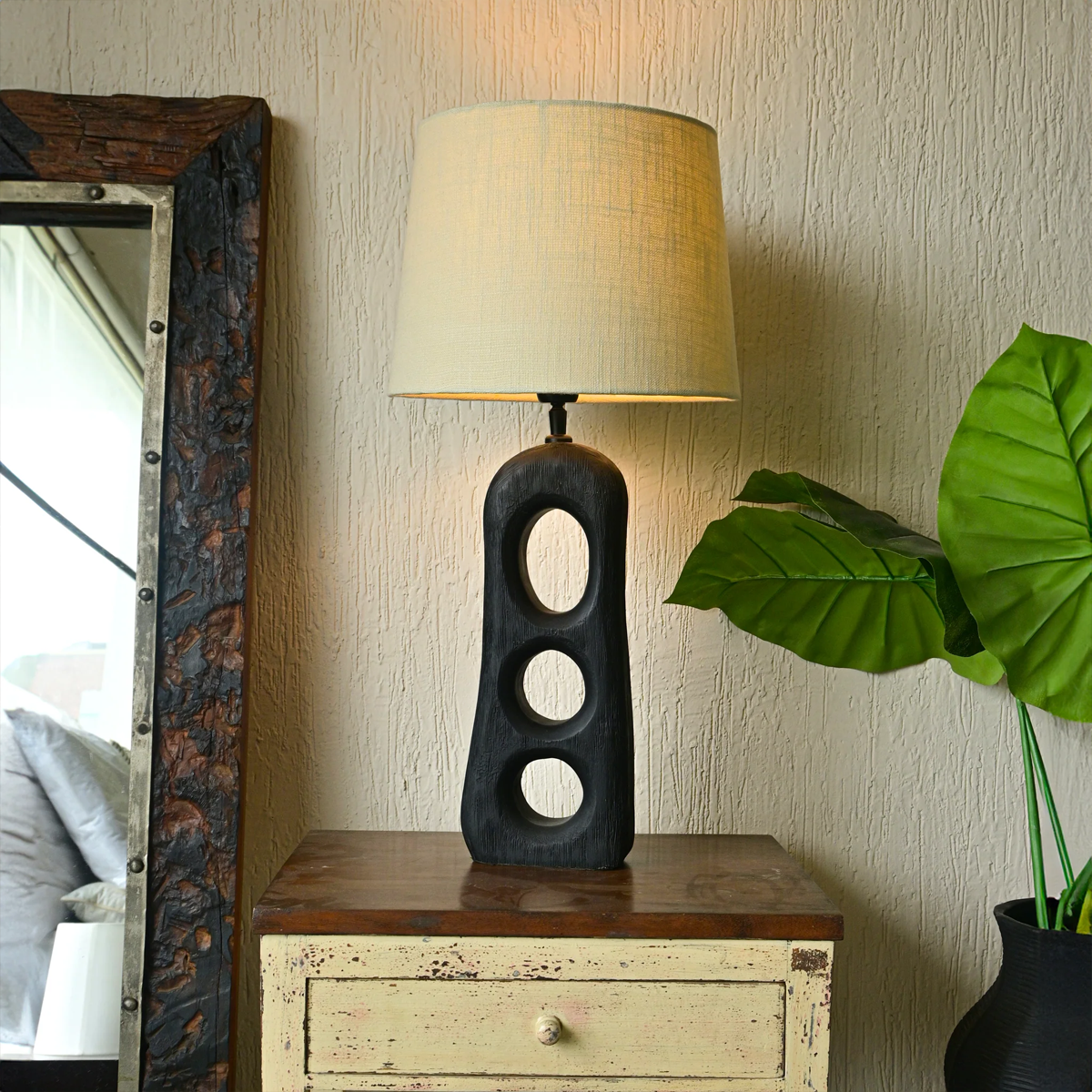 Aries Textured Wooden Lamp (Without Lampshade)
