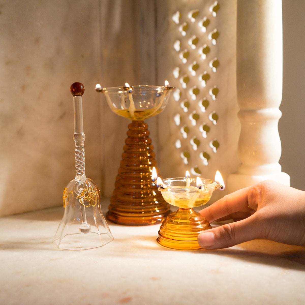 Short Glass Diya Amber