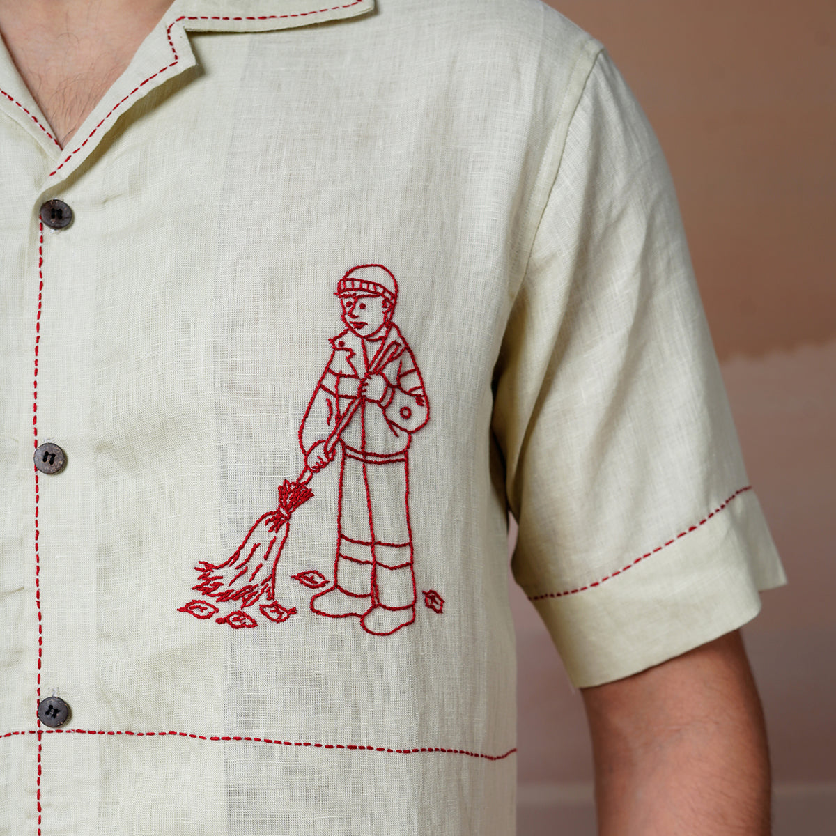 Hands At Work - Hand Embroidered Unisex Linen Shirt