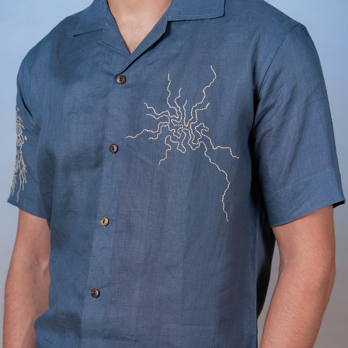 Stormy Skies - Hand Embroidered Unisex Linen Shirt