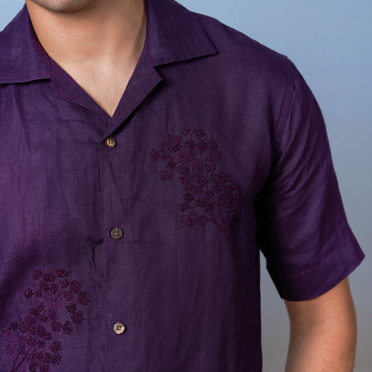 Purple Haze - Hand Embroidered Unisex Linen Shirt