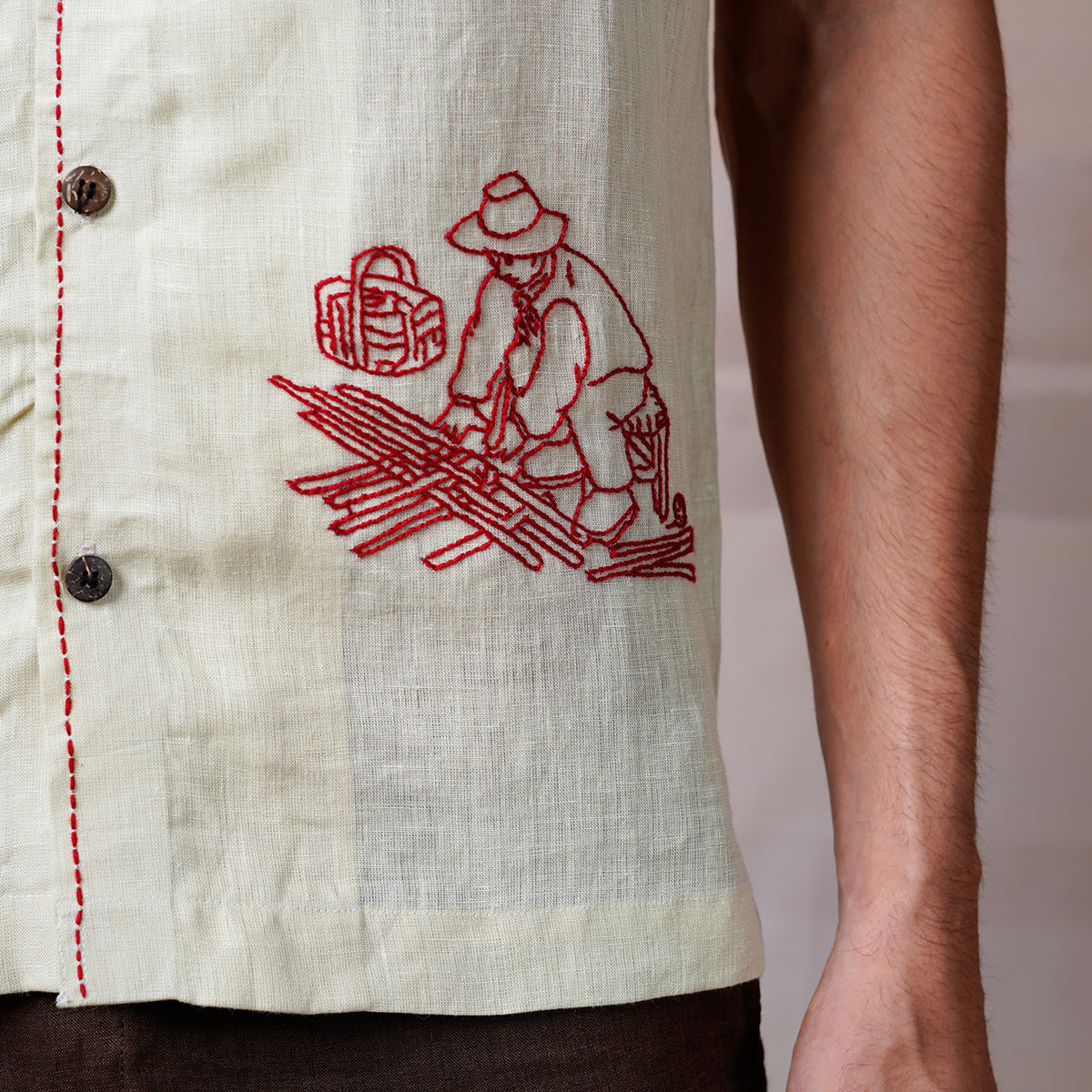 Hands At Work - Hand Embroidered Unisex Linen Shirt