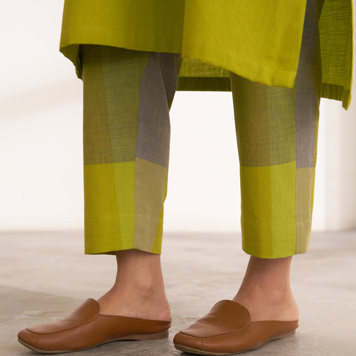 Lime Handwoven Cotton & Check Kurta