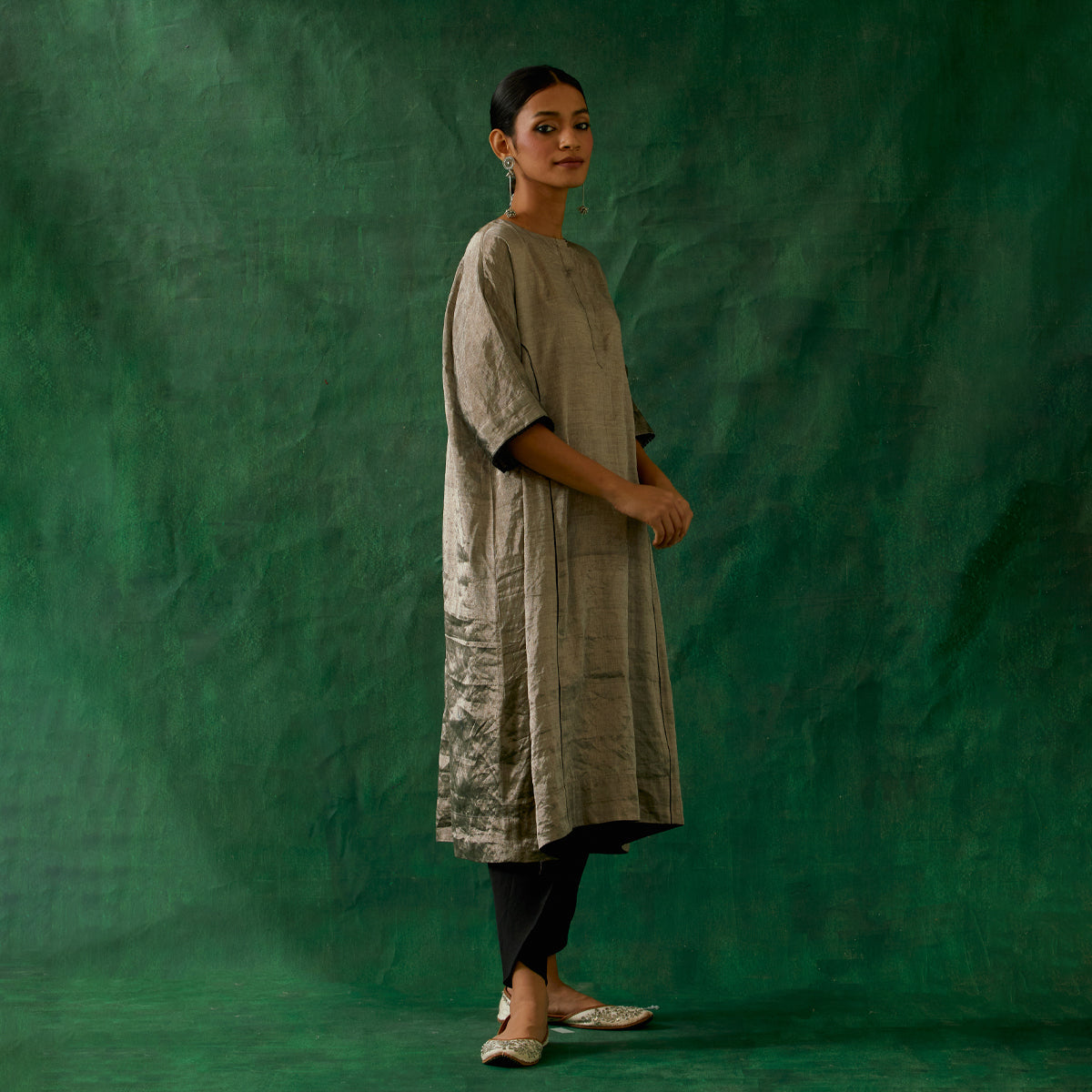 Silver Black Zari Silk Kaftan With Dhoti Salwar in Cotton Glaze (Set Of 2)