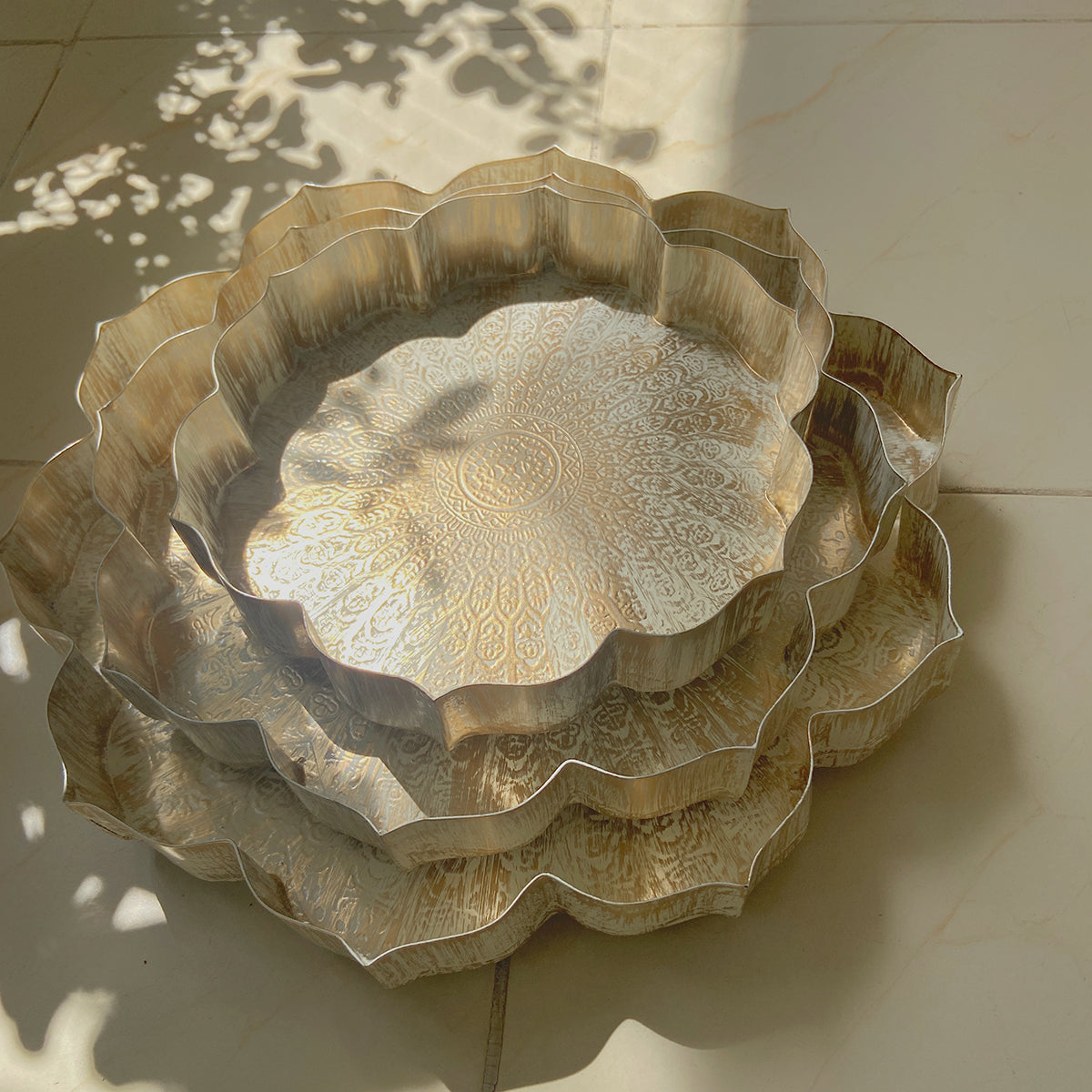 Iron Lotus Urli | Ivory & Gold | Set of 3