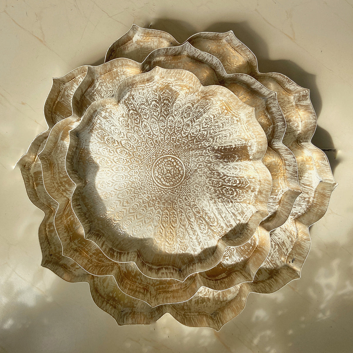 Iron Lotus Urli | Ivory & Gold | Set of 3