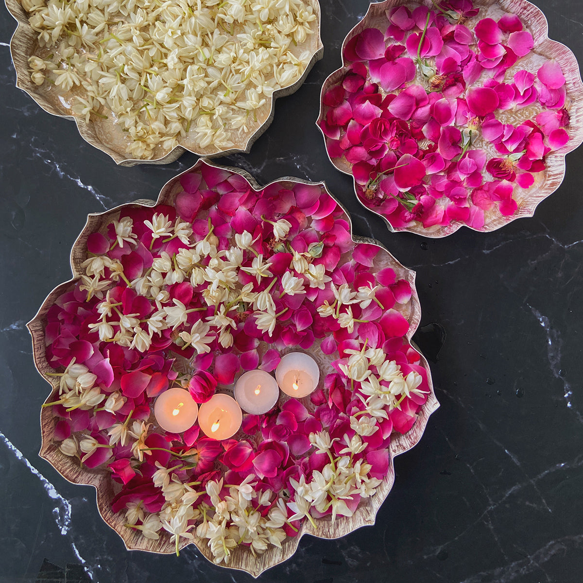 Iron Lotus Urli | Ivory & Gold | Set of 3