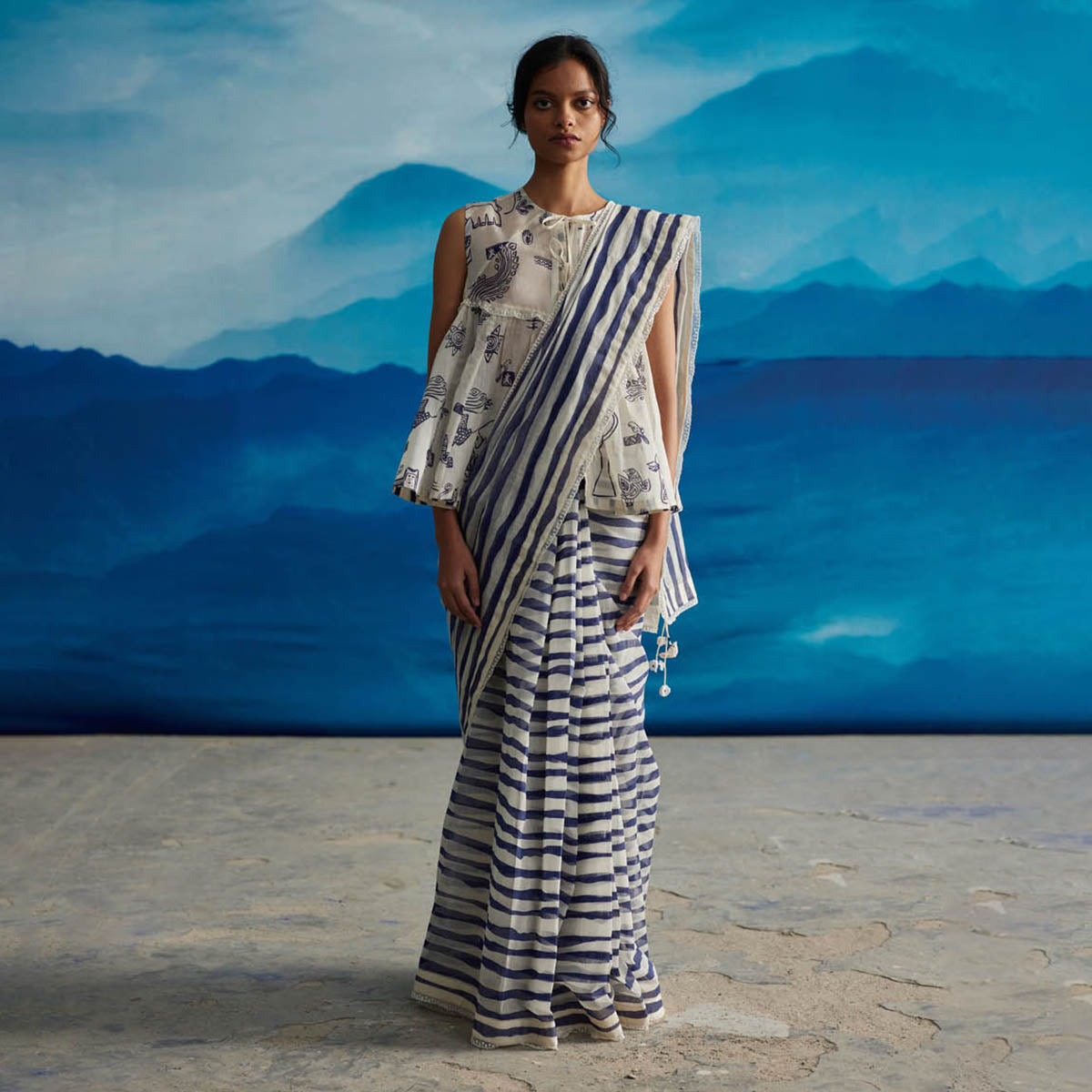 Willow Chanderi Stripe Saree W/P