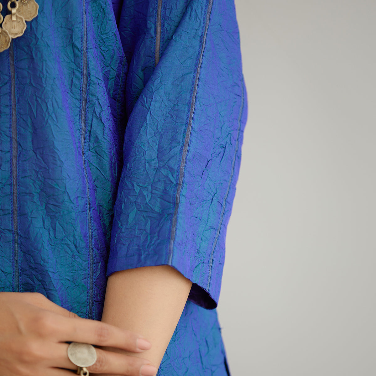 Aloka-Teal Blue Straight Silk Kurta & Pants