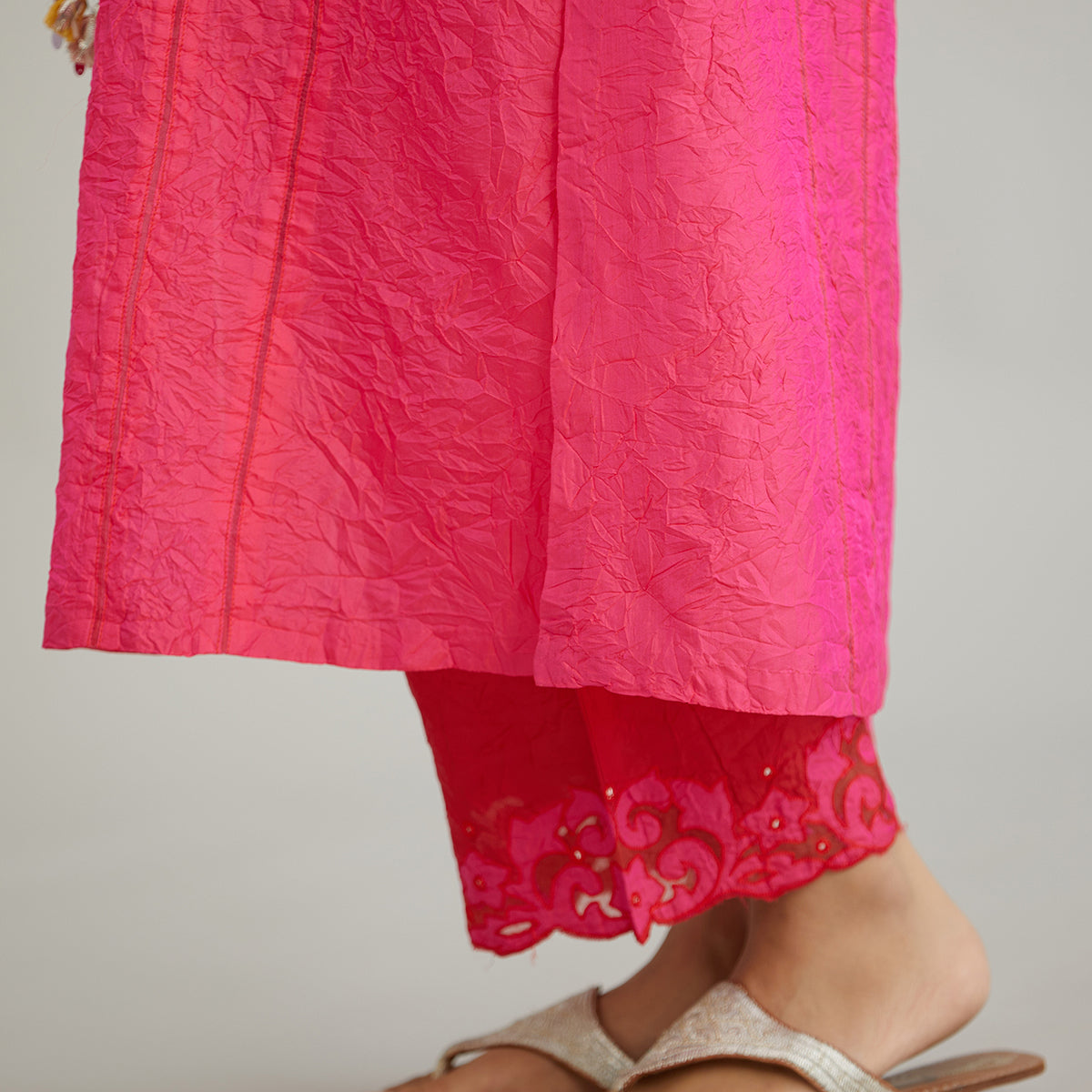 Aloka-Fuchsia Straight Silk Kurta & Pants