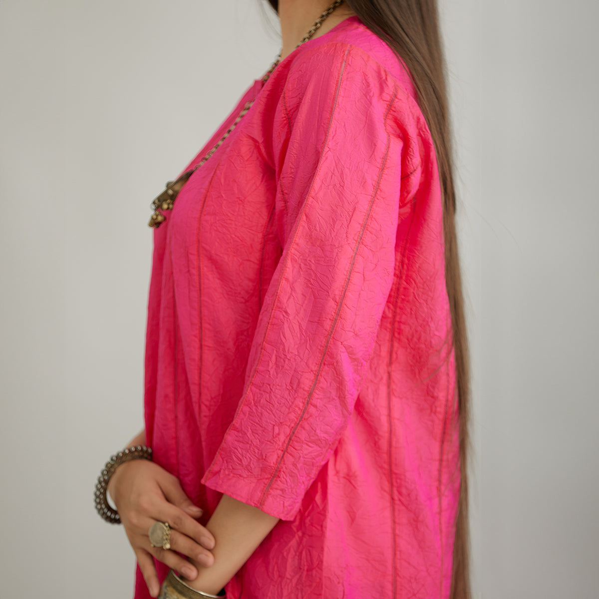 Aloka-Fuchsia Straight Silk Kurta & Pants