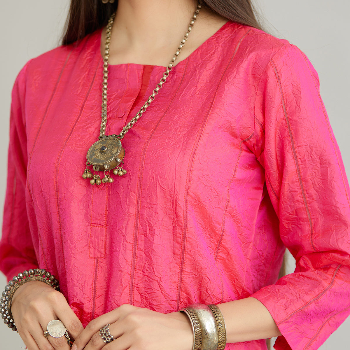 Aloka-Fuchsia Straight Silk Kurta & Pants