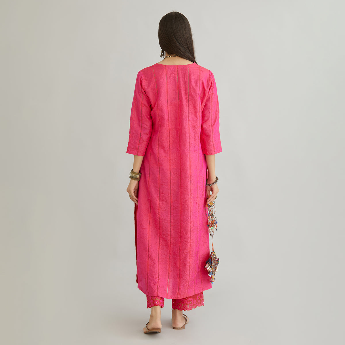 Aloka-Fuchsia Straight Silk Kurta & Pants