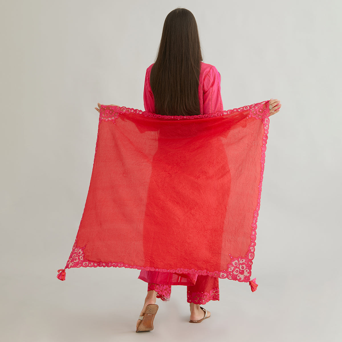 Aloka-Fuchsia Straight Silk Kurta & Pants