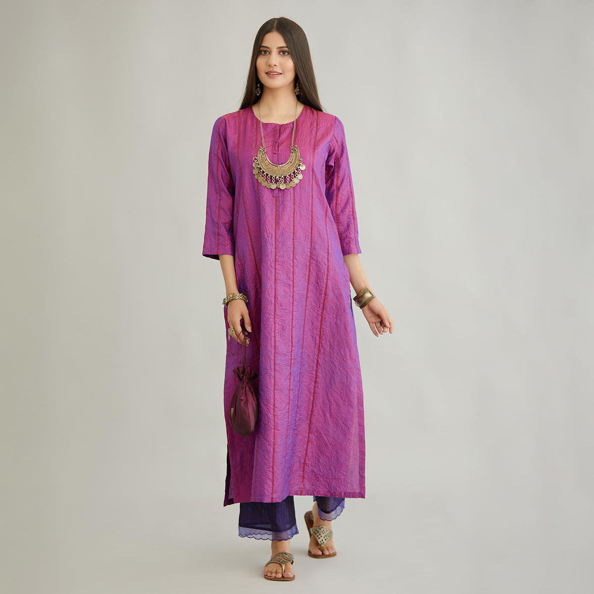 Aloka-Purple Straight Silk Kurta & Pants