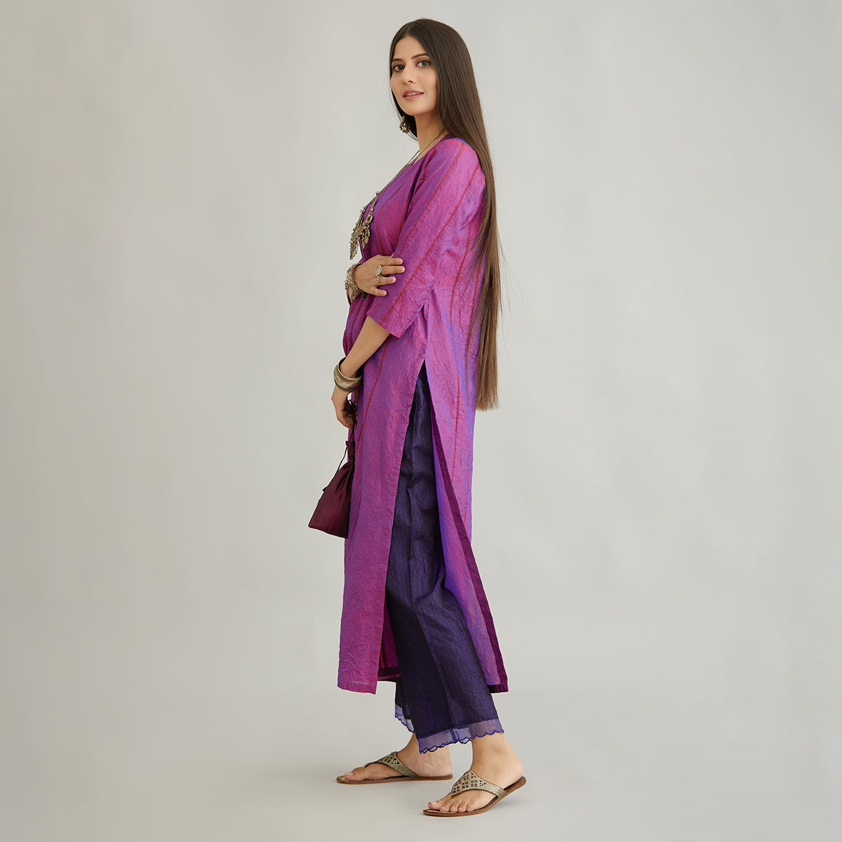 Aloka-Purple Straight Silk Kurta & Pants