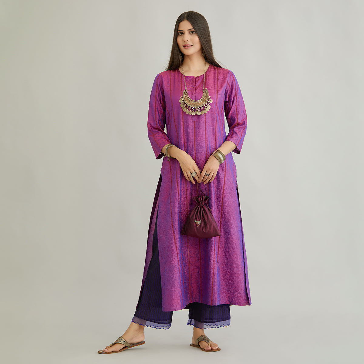 Aloka-Purple Straight Silk Kurta & Pants