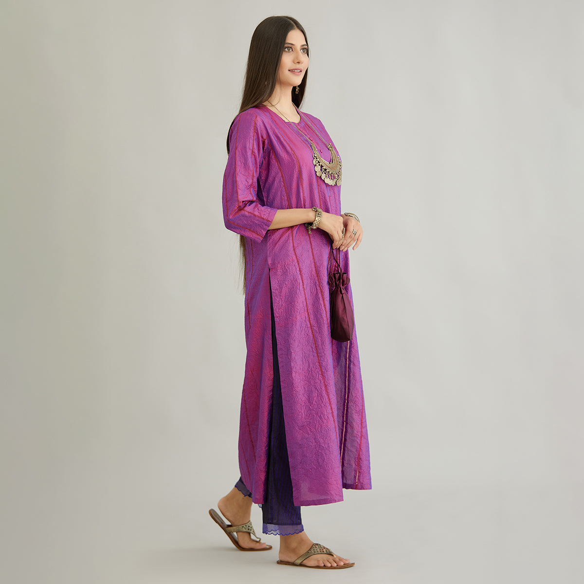 Aloka-Purple Straight Silk Kurta & Pants