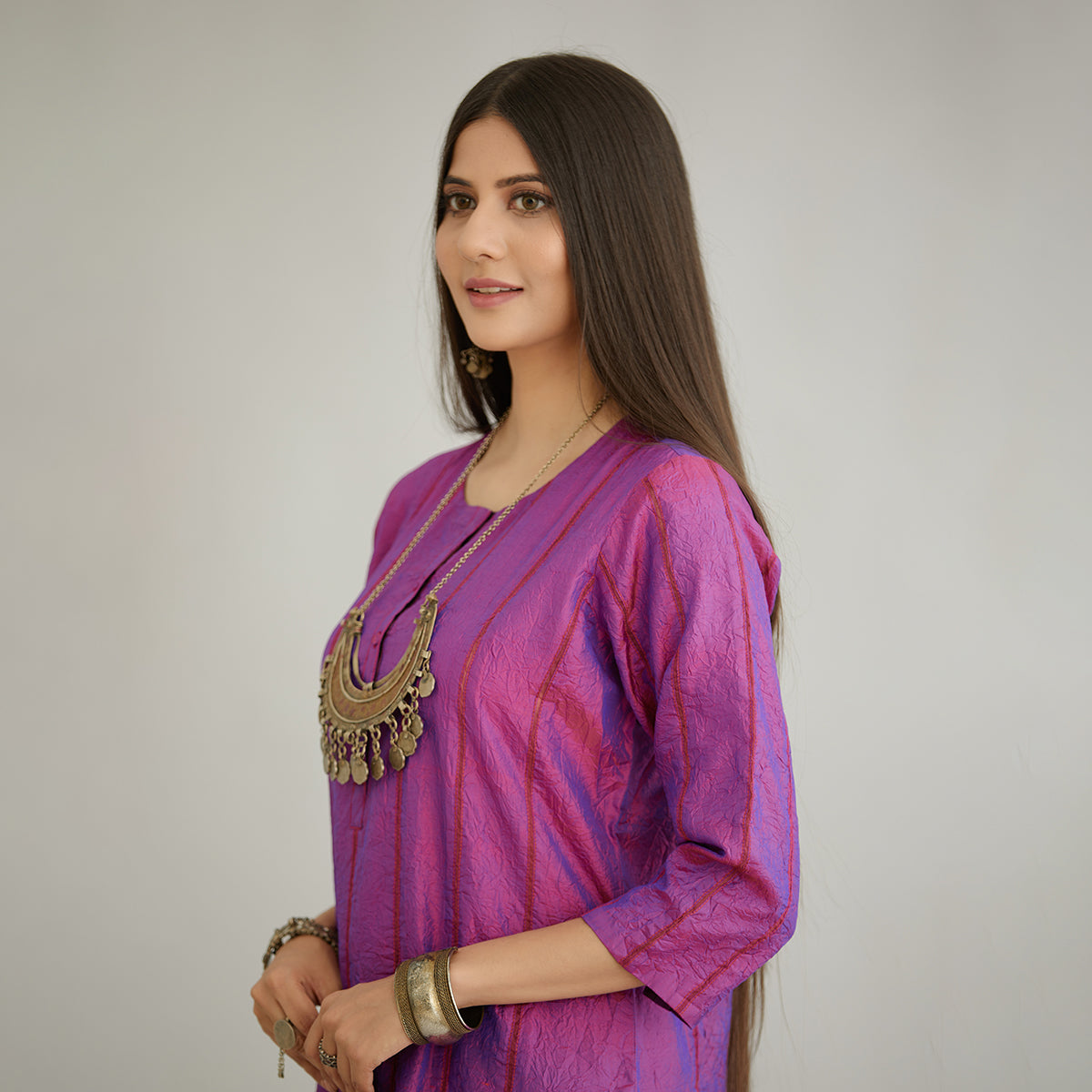 Aloka-Purple Straight Silk Kurta & Pants