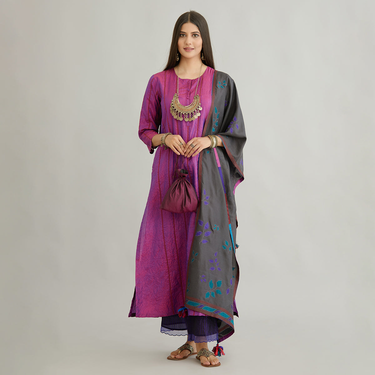 Aloka-Purple Straight Silk Kurta & Pants