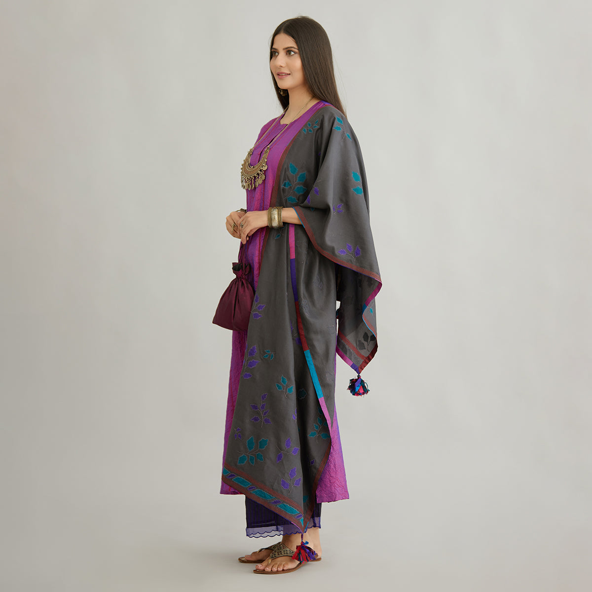 Aloka-Purple Straight Silk Kurta & Pants