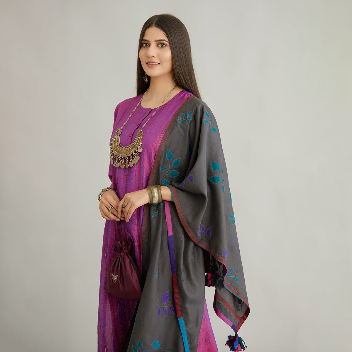 Aloka-Purple Straight Silk Kurta & Pants