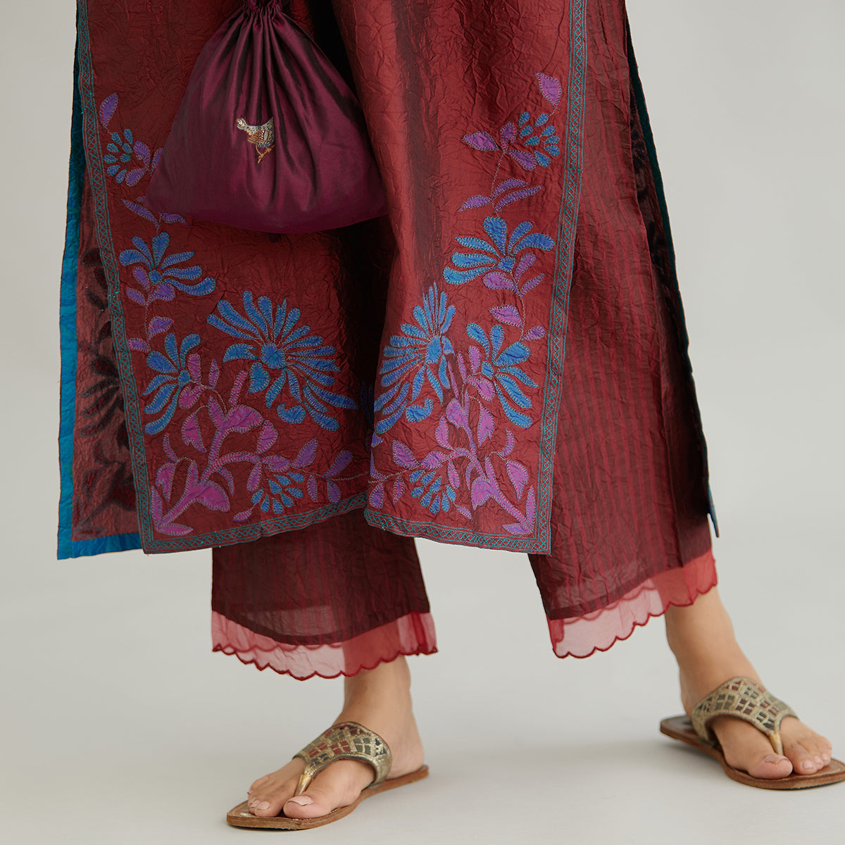 Aloka-Maroon Straight Silk Kurta & Pants