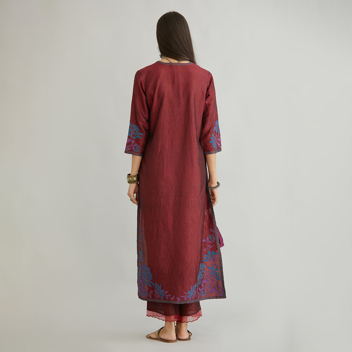 Aloka-Maroon Straight Silk Kurta & Pants