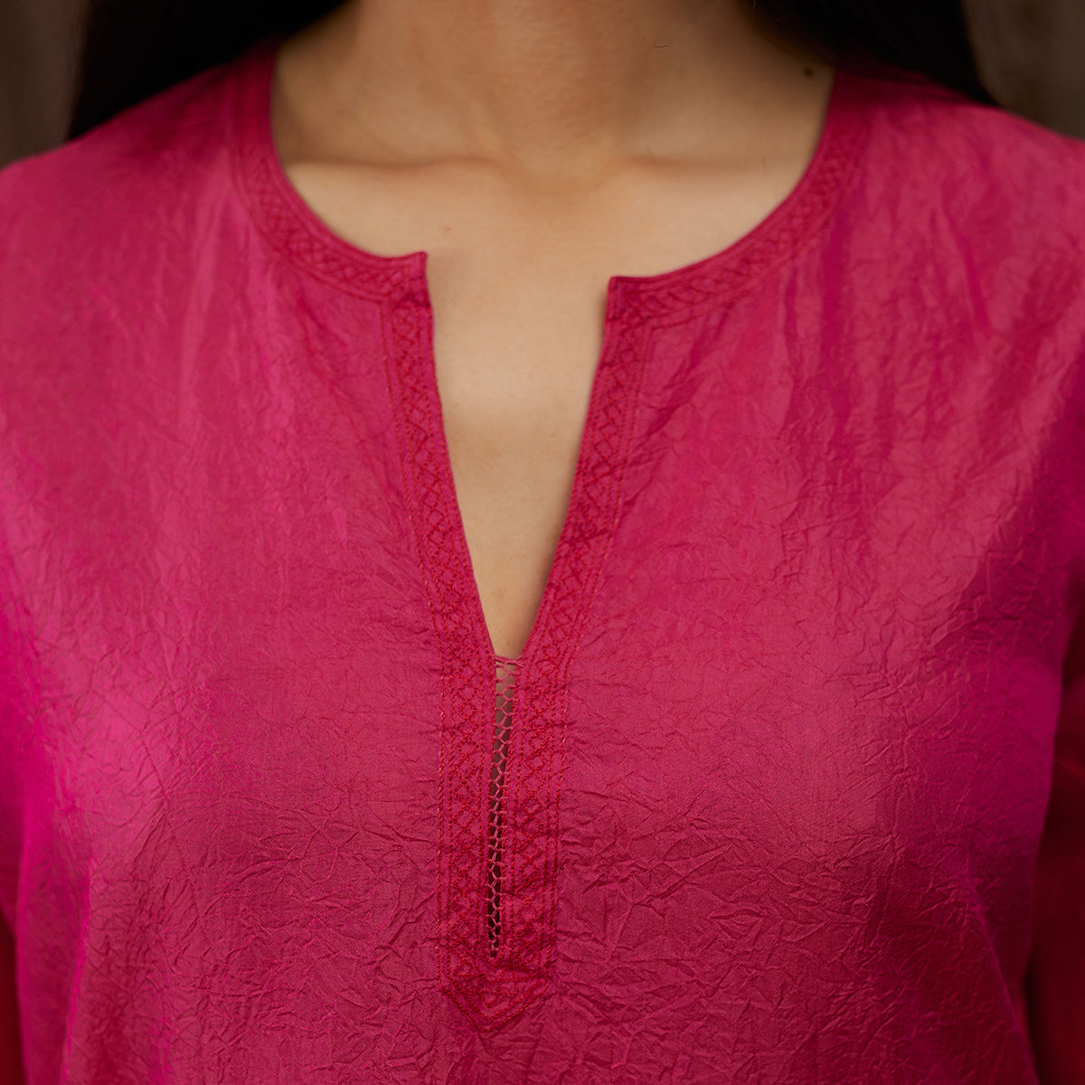 Aloka-Fuchsia Straight Silk Kurta & Pants