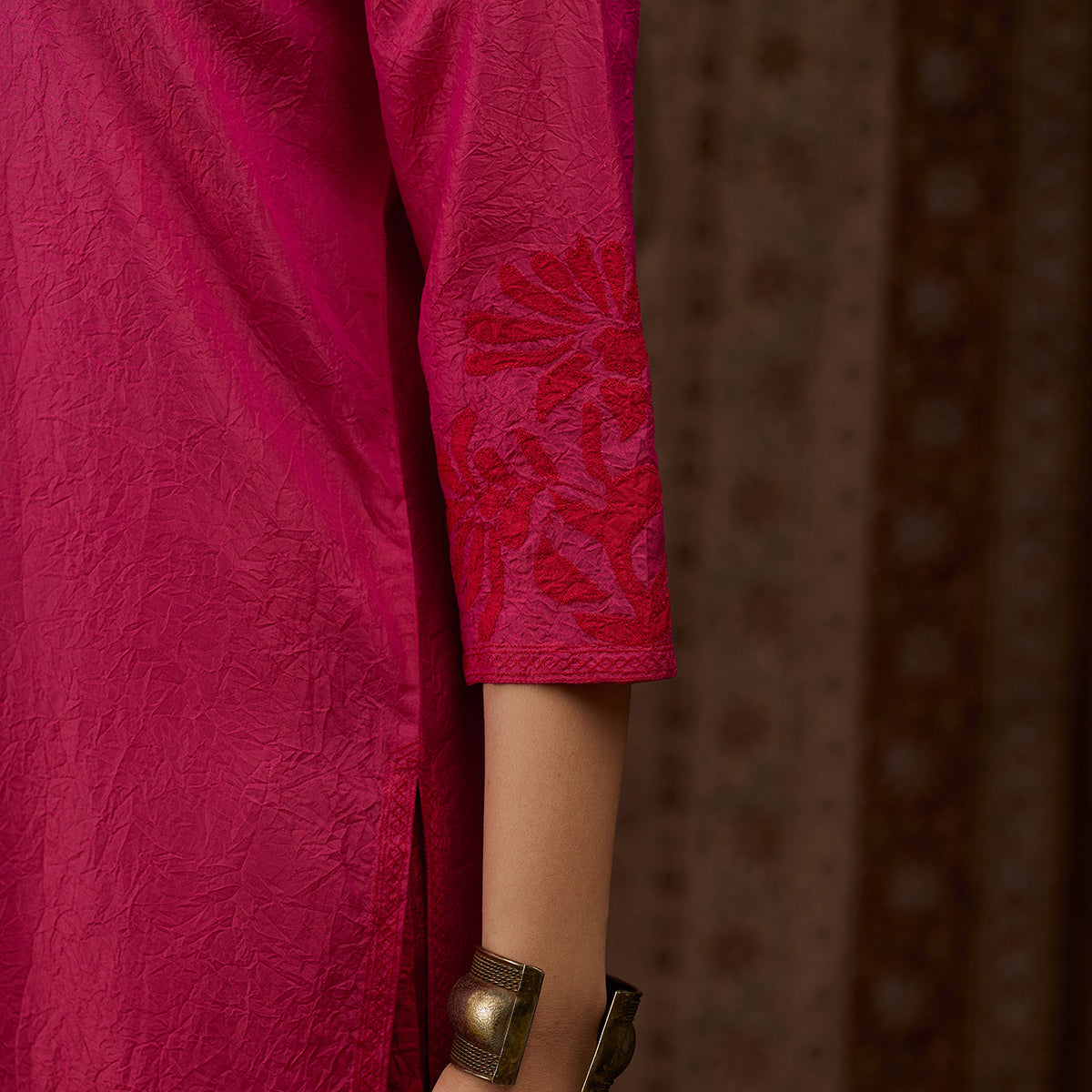 Aloka-Fuchsia Straight Silk Kurta & Pants