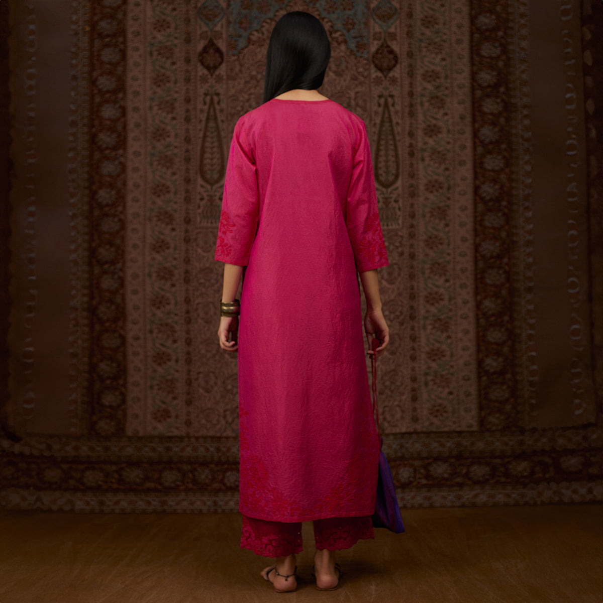 Aloka-Fuchsia Straight Silk Kurta & Pants