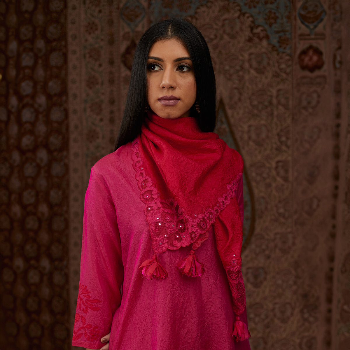 Aloka-Fuchsia Straight Silk Kurta & Pants