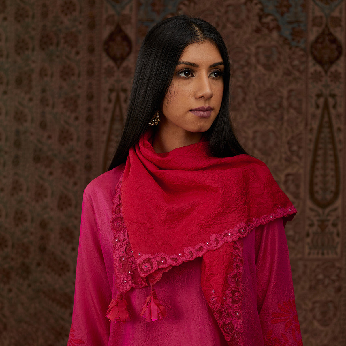 Aloka-Fuchsia Straight Silk Kurta & Pants