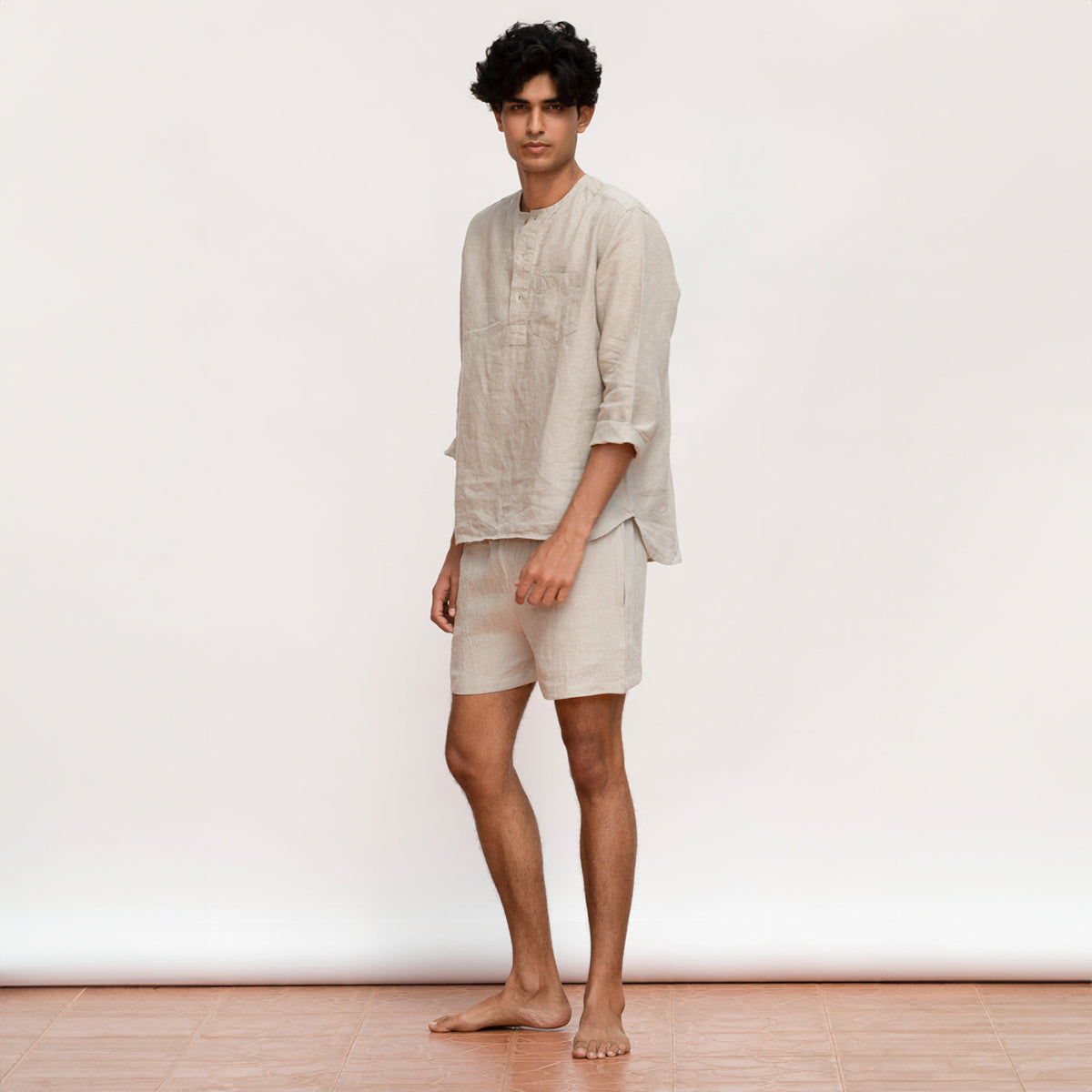 Undyed Linen Men's Shorts Set