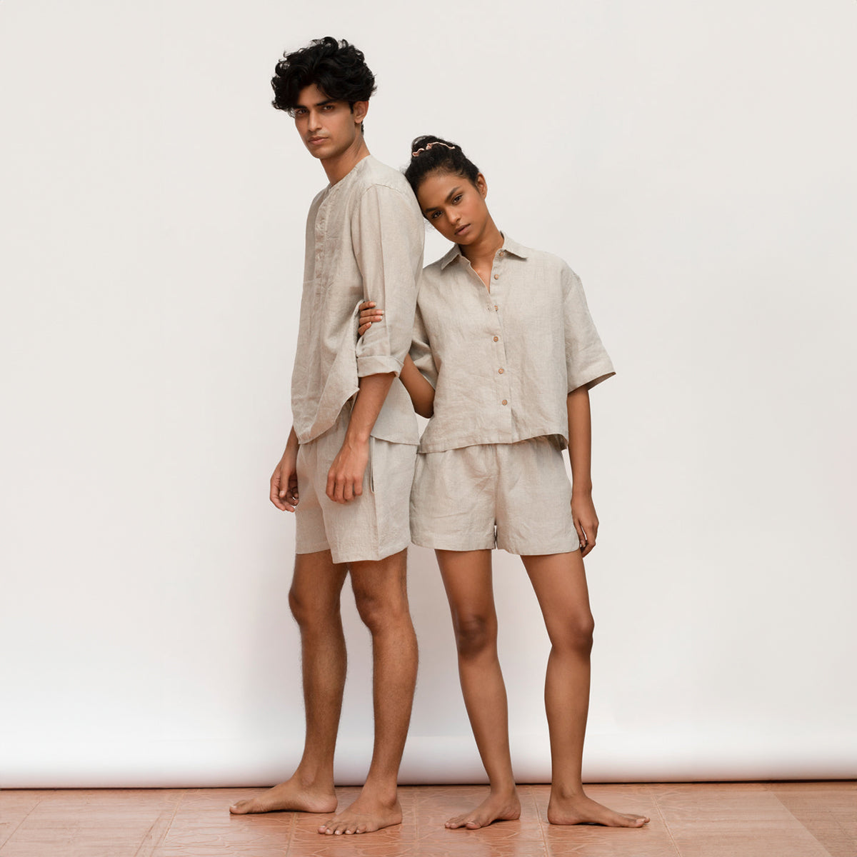 Undyed Linen Men's Shorts Set
