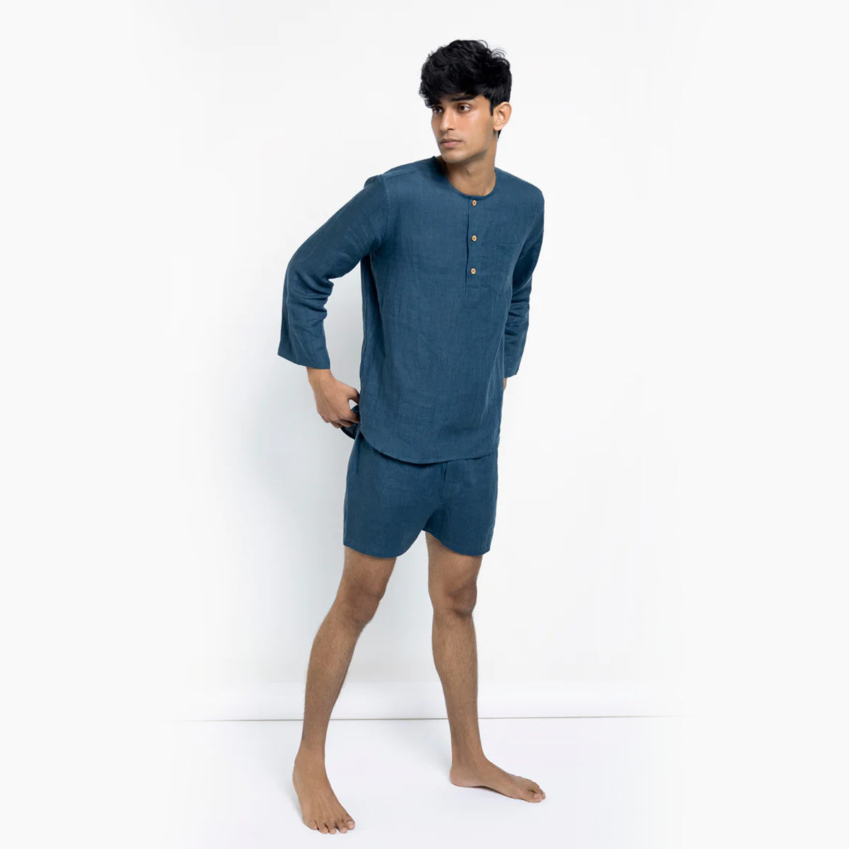 Indigo Linen Men's Shorts Set