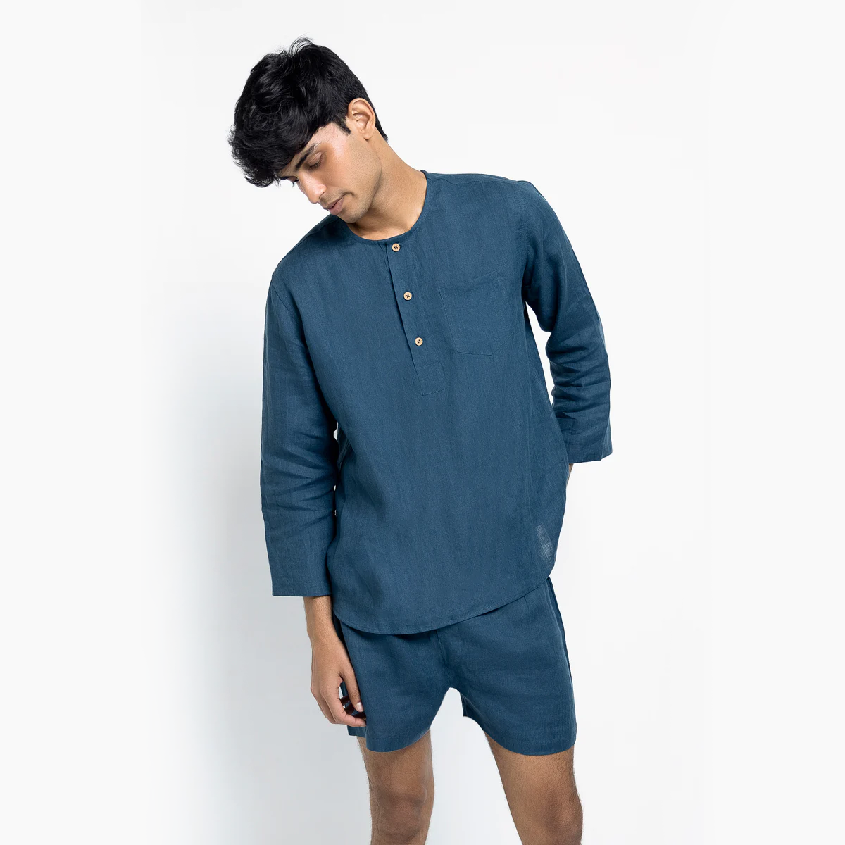 Indigo Linen Men's Shorts Set