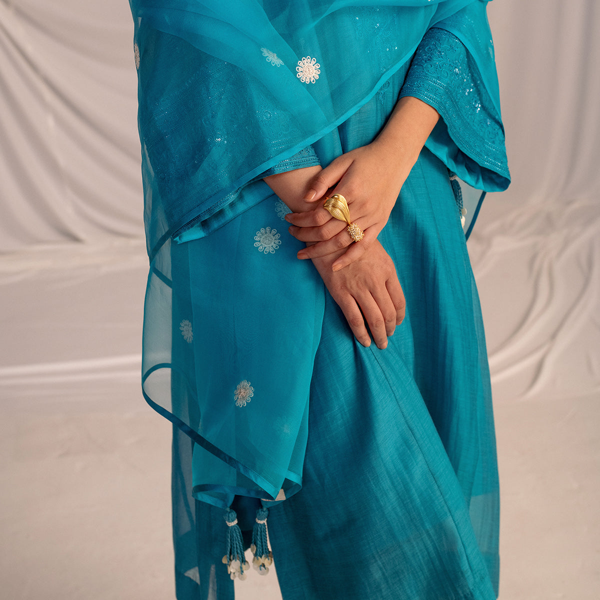 Turquoise Blue  Embroidered Tunic & Trouser Set