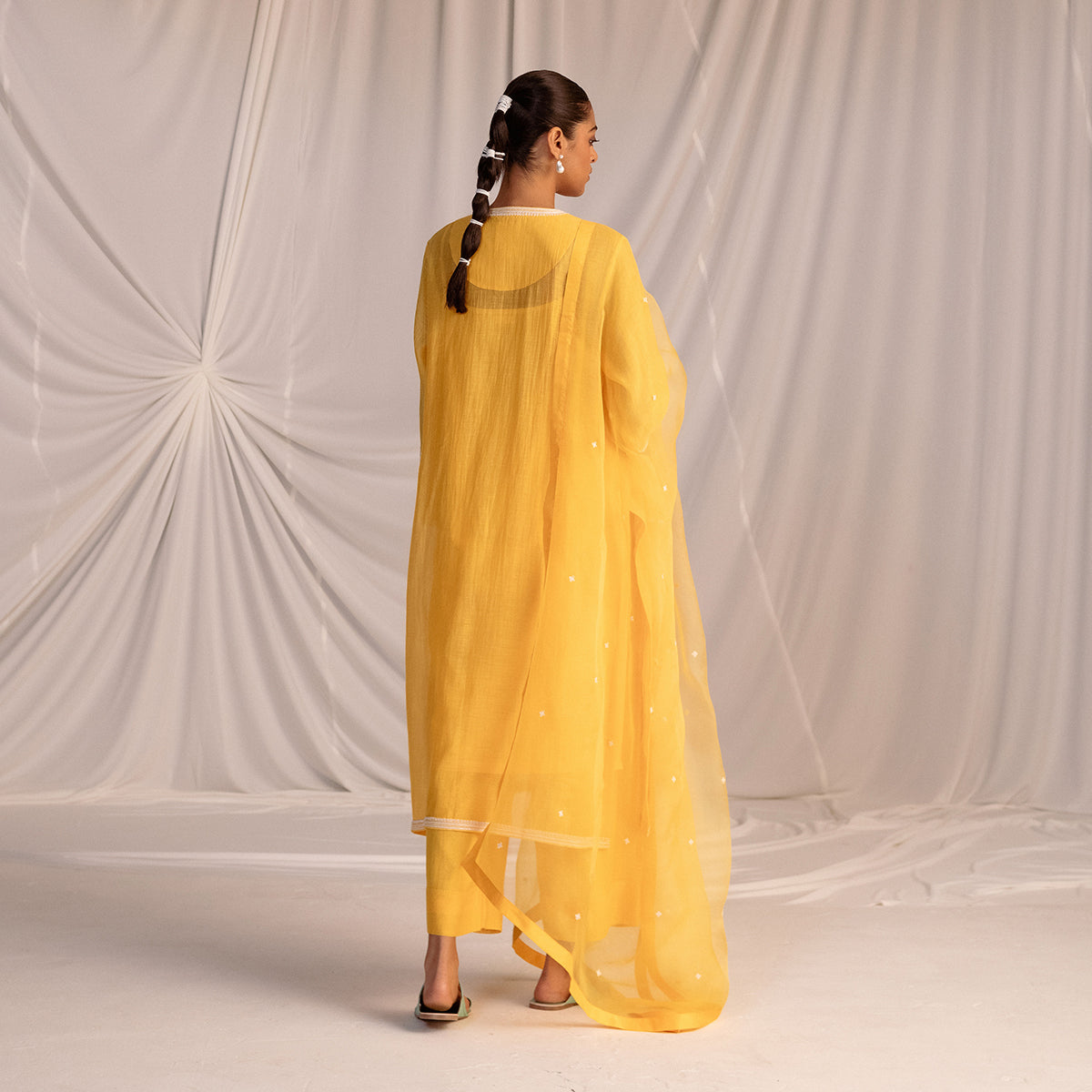 Mango Yellow  Embroidered Tunic & Trouser Set