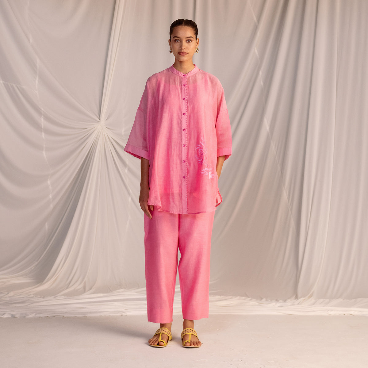 Pink  Embroidered Tunic & Trouser Set