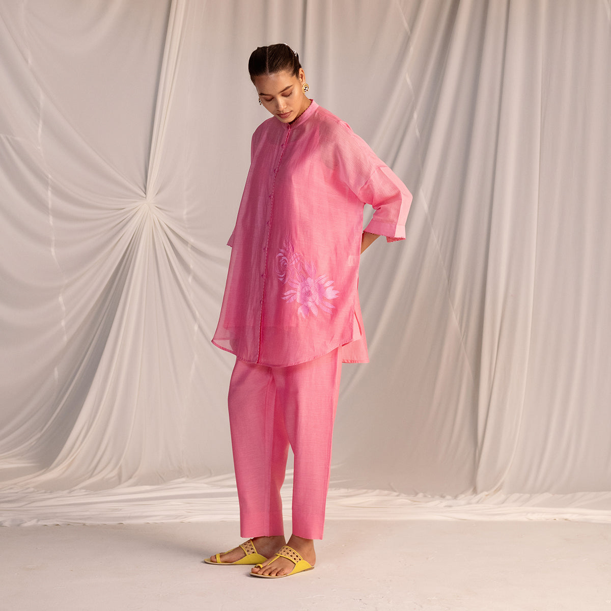 Pink  Embroidered Tunic & Trouser Set