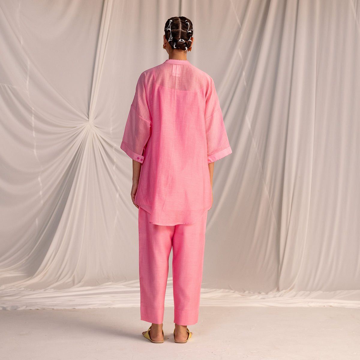 Pink  Embroidered Tunic & Trouser Set