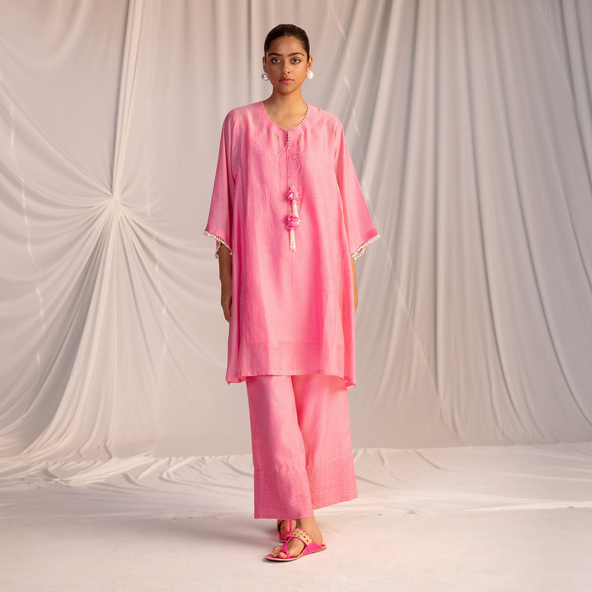 Pink  Embroidered Tunic & Trouser Set